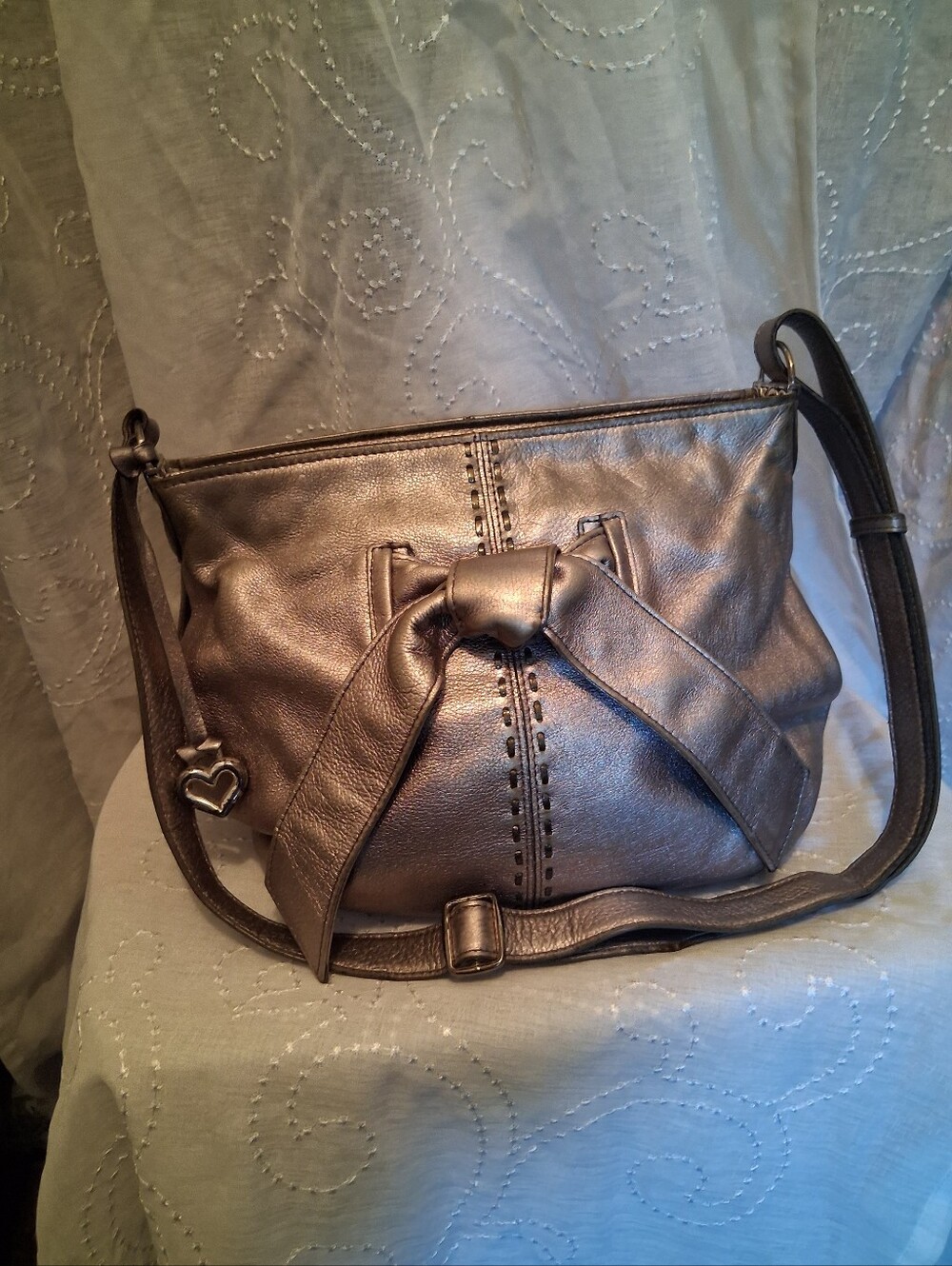 Brighton Metallic Pewter Crossbody Shoulder Bag with Knot Bow Accent